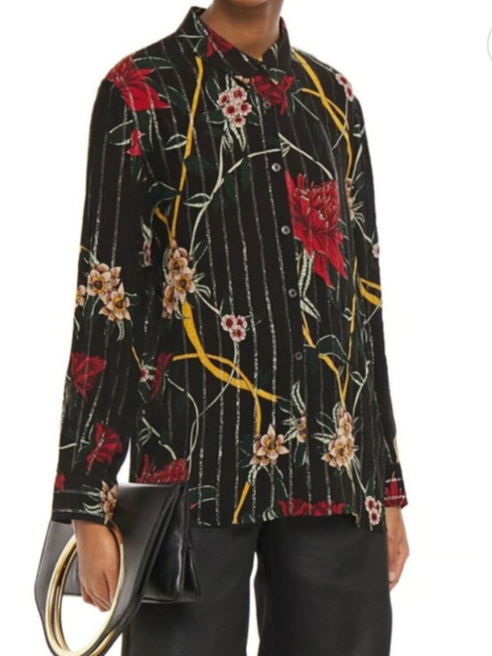 ba&sh Petunia Floral Metallic Jacquard Shirt